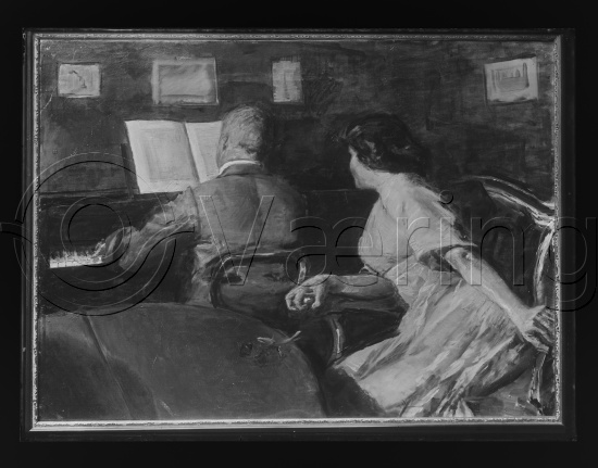 Glassplate og negativ film
Interiør med 2-3 figurer / fotoeske