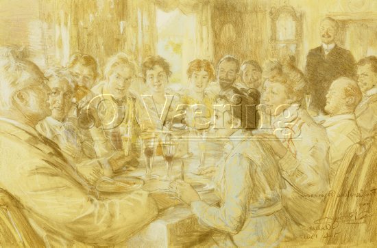 Peder Severin Krøyer (1851-1909) 
Size: 50x74 cm
Location: Private, 
Photo: O.Væring 
(The persons on the image, from left: Bjørnstjerne Bjørnson, Karoline Bjørnson, P. S Krøyer, Bjørn Bjørnson, Bergliot Bjørnson Ibsen, Dagny Bjørnson, Albert Langen (