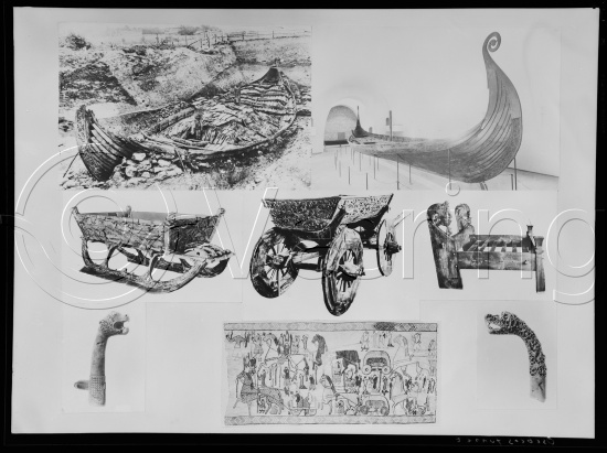 I fotoeske med tekst Osebergfunnet