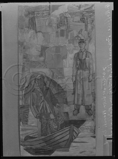 Glassplate negativ og negativ bladfilm. Monumentalmalerier