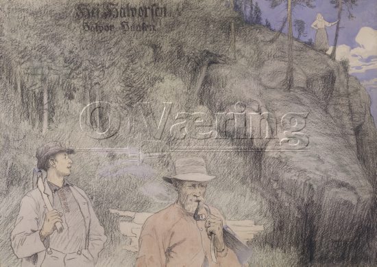 Christian Skredsvig (1854-1924), 
Size: 45x63.5 cm, 
Location: Private, 
Photo: O.Vaering. 
Theme: Valdresvisa