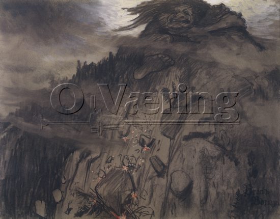 Christian Skredsvig (1854-1924), 
Size: 45.5x60 cm, Akvarell og Kull
Location: Private, 
Photo: O.Vaering. Fot: 1982
Theme: Valdresvisa