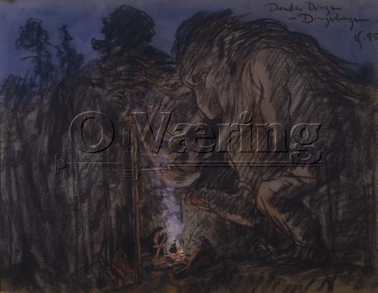 Christian Skredsvig (1854-1924), 
Size: 45.5x59 cm, Akvarell 
Location: Private, 
Photo: O.Vaering. 1983
Theme: Valdresvisa