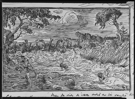 I samlet fotoeske med tittel Snorre tegninger