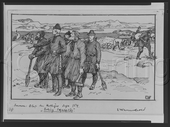 I samlet fotoeske med tittel Snorre tegninger