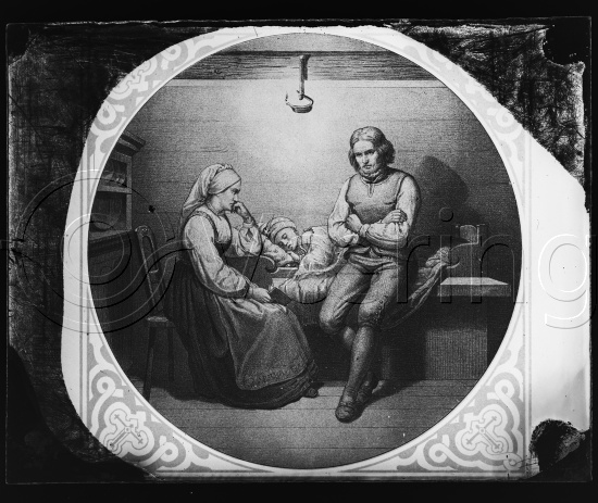 Glassplate og negativ bladfilm