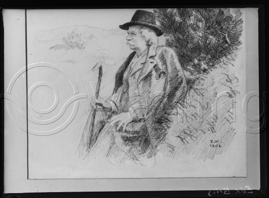 Glassplater og negativ film / I fotoeske med Div portretter Edvard Grieg