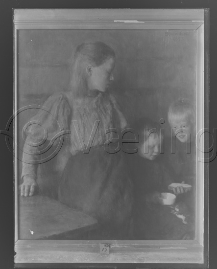 Glassplate og negativ bladfilm / I fotoeske med barneportretter