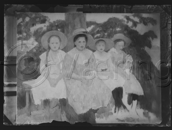 Glassplate og negativ bladfilm / I fotoeske med barneportretter