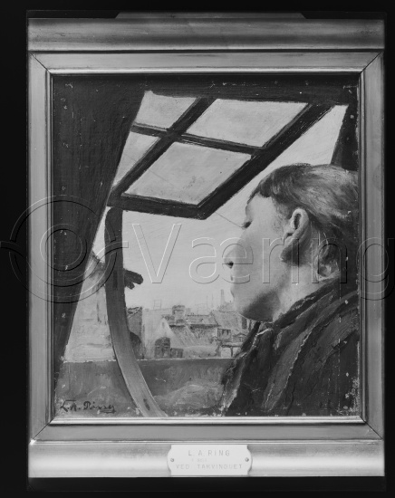 Glassplate  / i fotoeske med tittel Dansk maleriutstilling kunstnerens hus