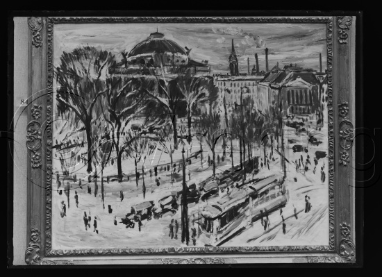 Glassplate  / i fotoeske med tittel Dansk maleriutstilling kunstnerens hus