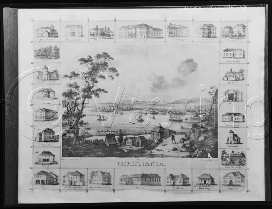 I fotoeske med Christiania motiver fra ulike kunstnere